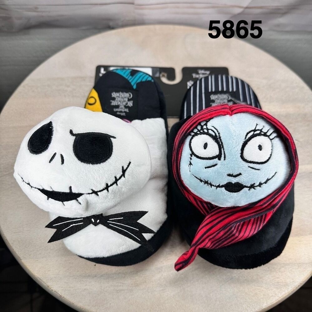 Disney Nightmare Before Christmas Jack Sally Plush Slippers Large 9/10 NEW
